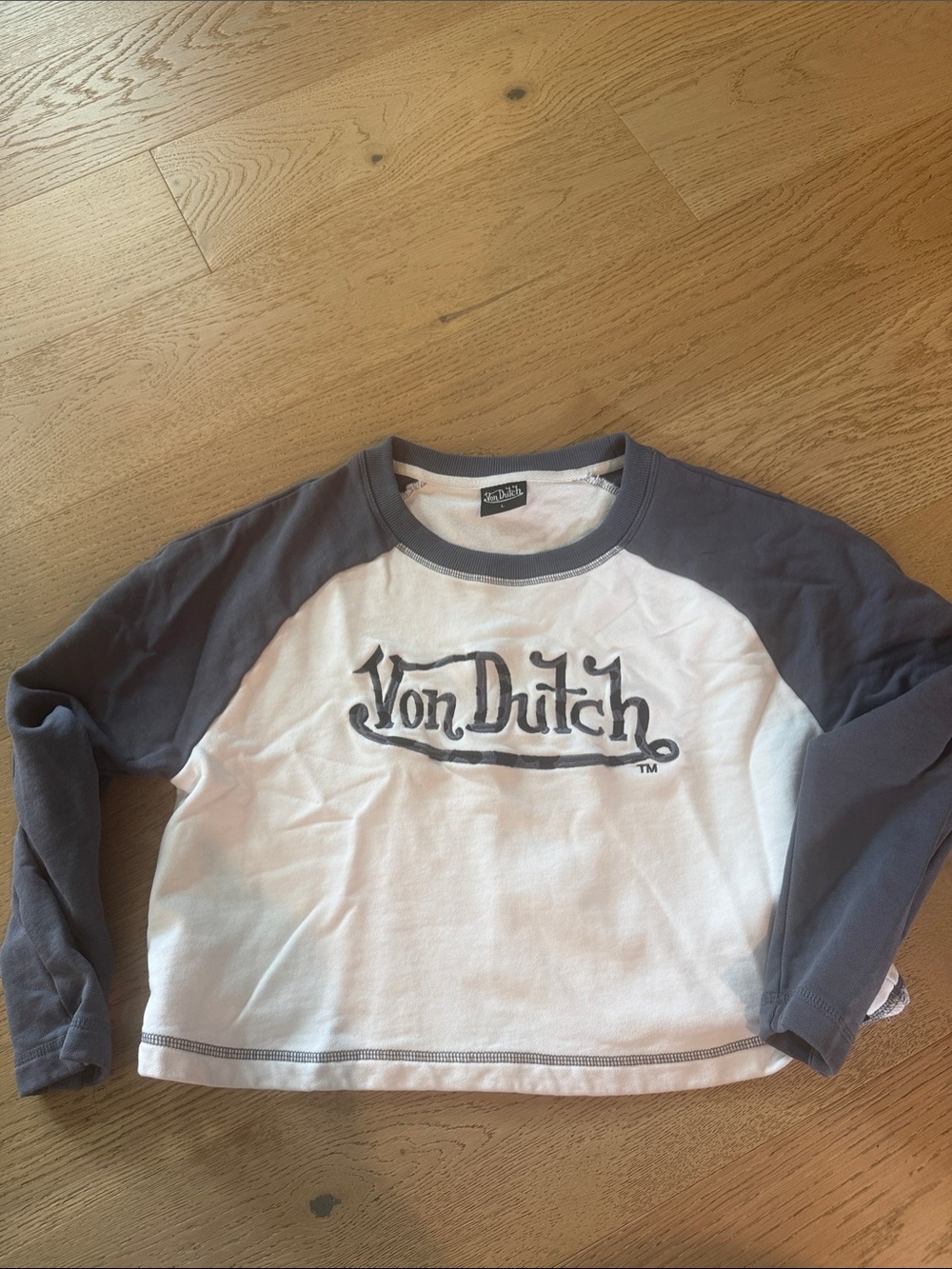 Von Dutch White and Gray Raglan women’s crop top L